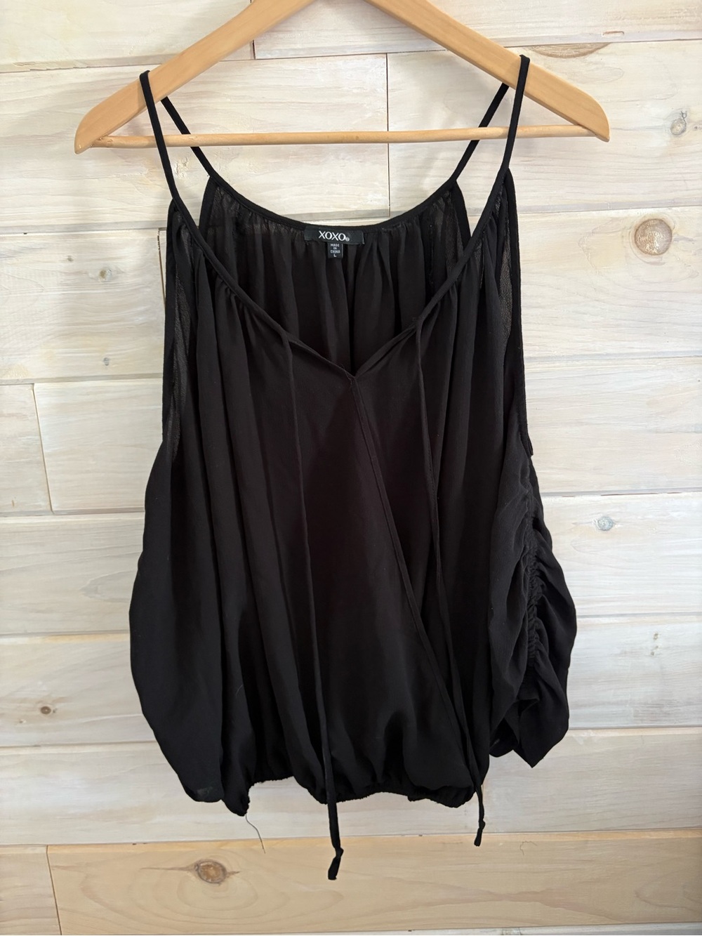 XOXO Black Cold Shoulder Bubble-Hem Blouse